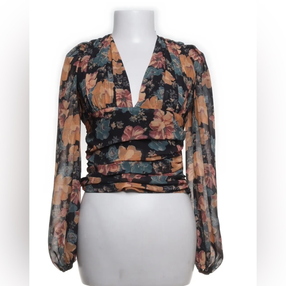 Nasty Gal Floral Deep-V Open Back Top - Size 6